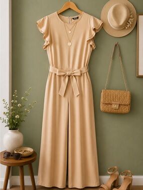🤍 BTFBM Flutter Sleeve Belted Jumpsuit | Size XL